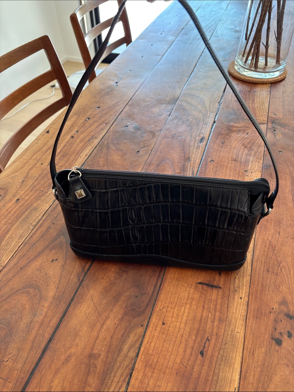 Brighton Black Croc-Embossed Shoulder Bag
